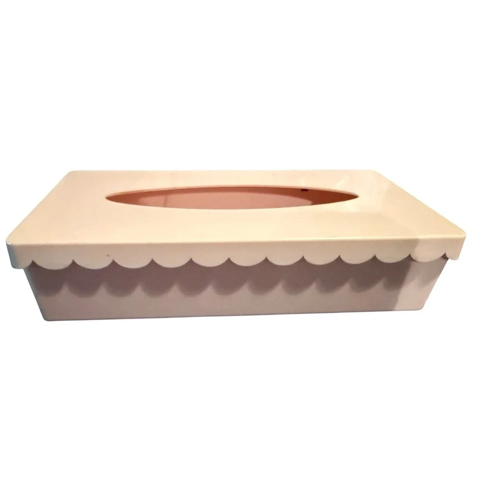 Vintage Pink Tissue Box Holder Scalloped Edge Plastic Box Bathroom